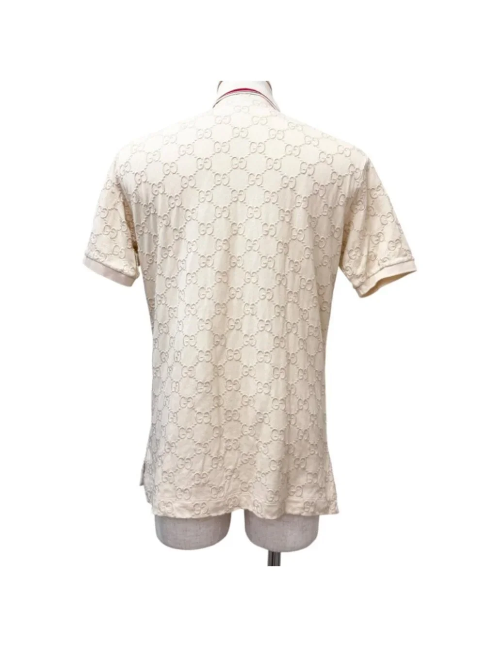 Gucci Web Stripe GG Cotton Pique Short Sleeve Polo Shirt Top Ivory XS